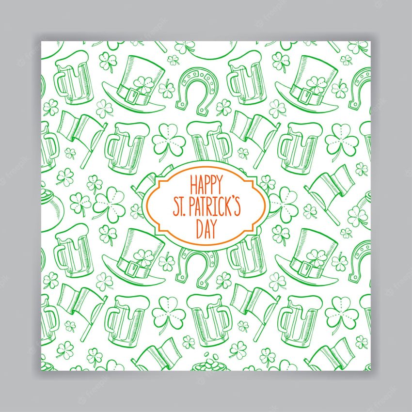 Cute green greeting card for st. patrick`s day. hand-drawn illustration.