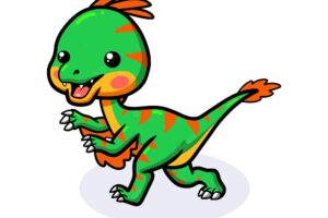 Cute little oviraptor dinosaur cartoon walking