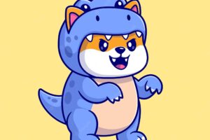 Cute shiba inu dog wearing dino costume cartoon vector icon illustration. animal holiday isolated