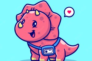 Cute triceratops dino with camera cartoon vector icon illustration. animal technology isolated flat