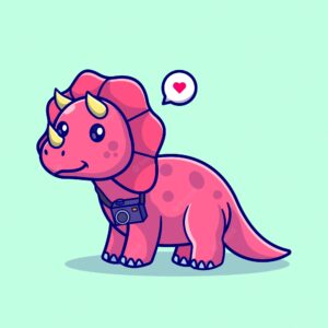 Cute triceratops dino with camera cartoon vector icon illustration. animal technology isolated flat