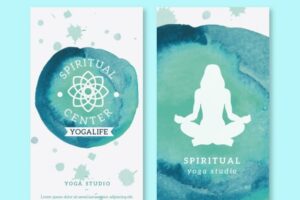 Cute watercolor banners of yoga with symbol and silhouette
