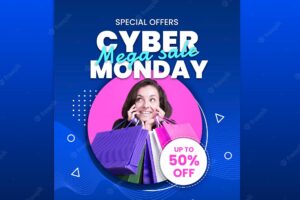 Cyber monday poster template with photo