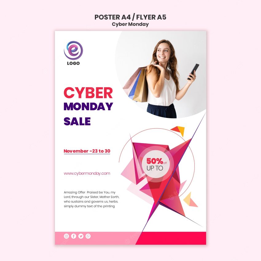 Cyber monday realistic flyer template