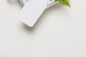 Decorated present over white backdrop with empty space