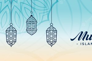Decorative eid festival lamps banner