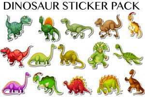 Different kinds of dinosaurs in sticker design illustration