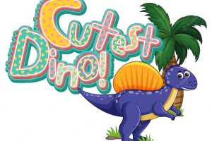 Dinosaur cartoon character with cutest dino font banner