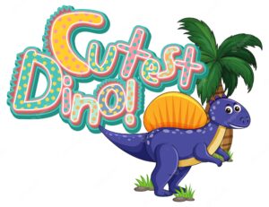 Dinosaur cartoon character with cutest dino font banner