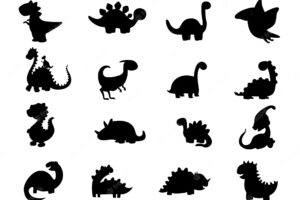 Dinosaur cute animal silhouettes vector template