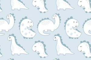 Dinosaur cute kids seamless pattern. little cute dinos. vector illustration boy. baby dino scandinavian style. doodle funny