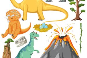 Dinosaur and nature elements vector collection