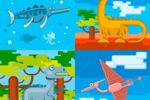 Dinosaur prehistoric concept background set flat design style.  animal wild,  jurassic dino, vector illustration