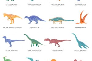 Dinosaurs colored isolated icons set
