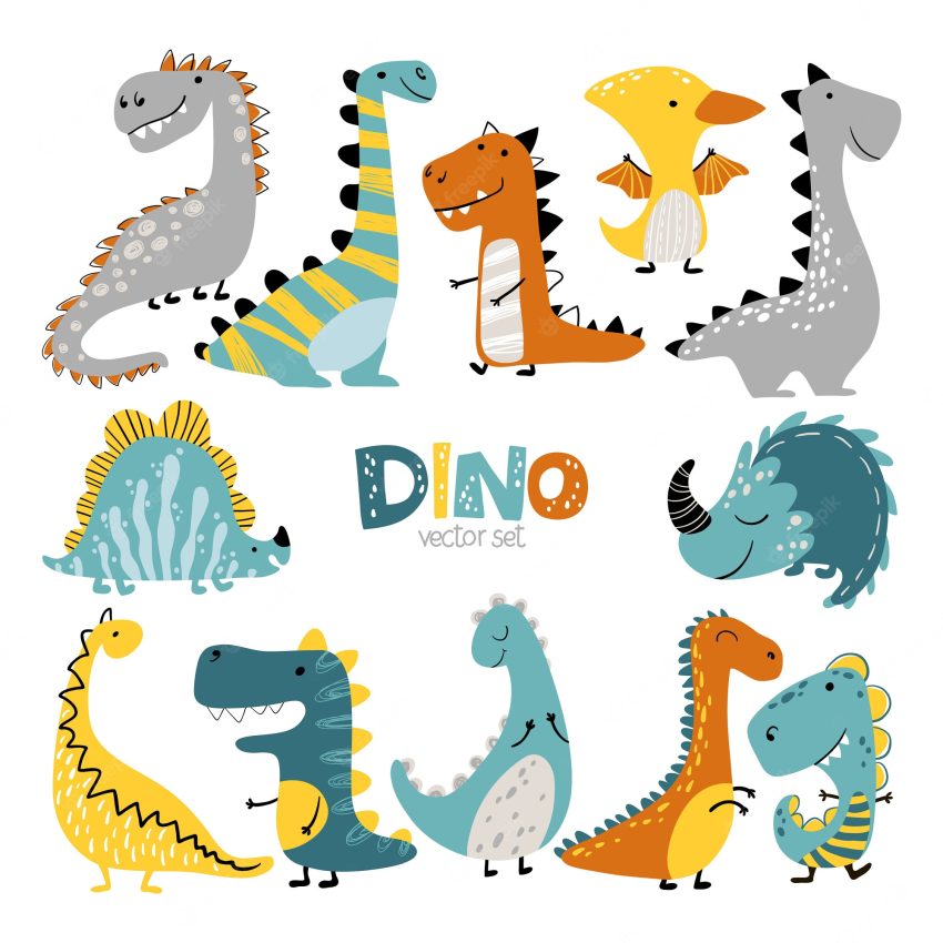 Dinosaurs set in cartoon scandinavian style. colorful cute baby illustration is ideal for a children s room