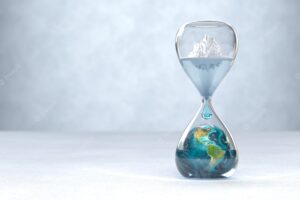 Earth planet in hourglass global warming concept