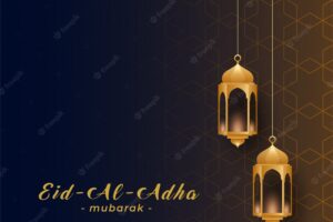 Eid al adha with golden hanging lamps