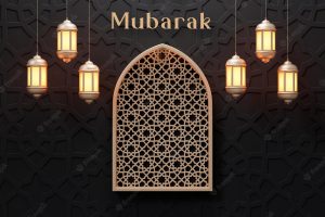 Eid al fitr or eid mubarak luxury realistic islamic 3d black gold background 3d render