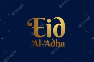 Eid el adha wishes banner with golden lanterns