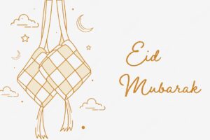 Eid mubarak background with hanging ketupat line art style