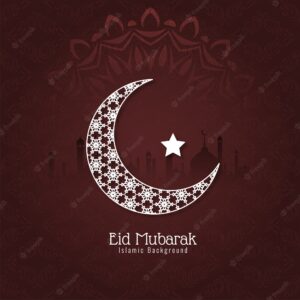 Eid mubarak card with decorative crescent moon