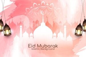 Eid mubarak cultural islamic banner with mosque vector
