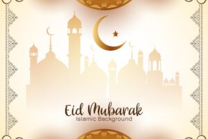 Eid mubarak festival celebration islamic greeting mosque background vector