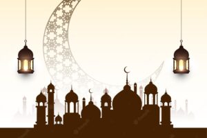Eid mubarak festival mosque background with crescent moon