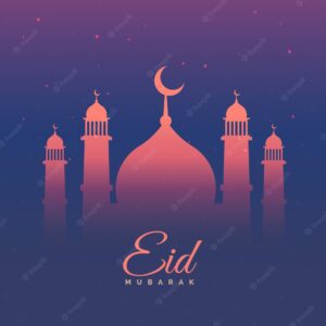 Eid mubarak greeting card in purple theme
