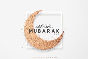 Eid mubarak greeting card with arabic calligraphy ramadan kareem. islamic background half a month. vector illustration
