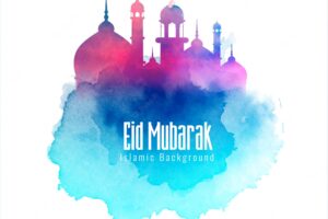 Eid mubarak islamic background with colorful mosque