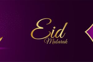 Eid mubarak islamic background with vector illustration of golden lantern and moon