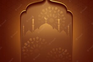 Eid mubarak islamic mosque gate wishes card design