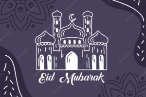 Eid mubarak lettering poster with mosque