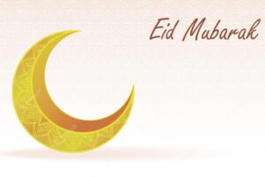Eid mubarak lettering with crescent moon