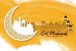 Eid mubarak religious festival mosque background design vector