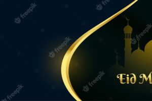 Eid mubarak shiny mosque banner with text space