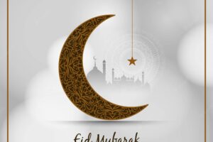 Eid mubarak stylish islamic card with crescent moon