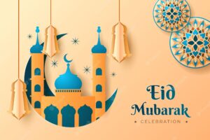Eid mubarak with a paper style