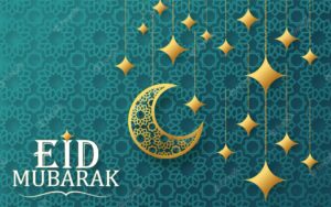 Eid mubarak with text and color background
