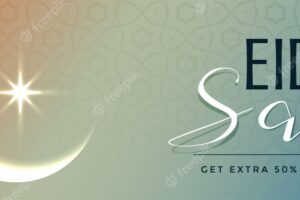 Eid sale banner design with moon and lantern