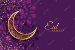 Eis mubarak wishes design with moon and sparkles