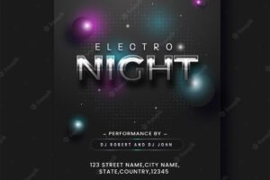 Electro night party flyer or invitation card with event details