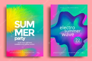Electronic music fest and electro summer wave poster. club party flyer. abstract gradients waves