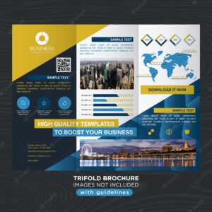 Elegant blue gold business design trifold brochure template