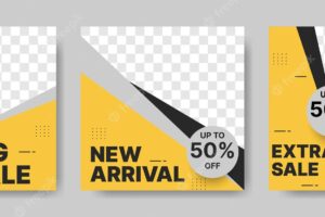 Fashion sale banner design template for social media post with yellow and blackvector illustration