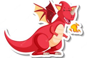 Fire breathing dragon cartoon character sticker