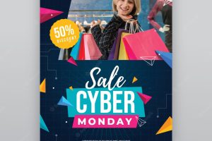 Flat cyber monday vertical poster template