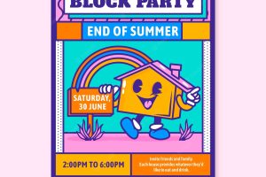 Flat design block party flyer