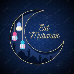 Flat design happy eid mubarak with lanterns